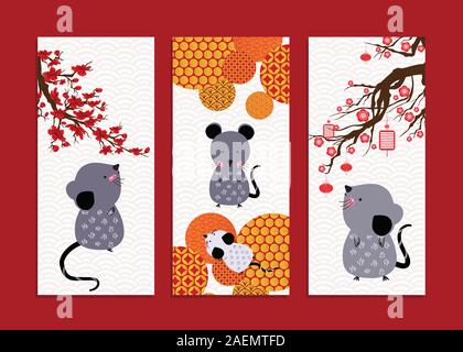 Happy chinese new year 2020 vertical banner. Year of the Rat Stock Vector