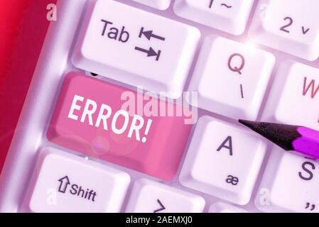 Text sign showing Error. Business photo text state or condition of being wrong in conduct judgement or program Stock Photo