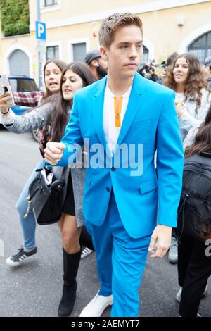 MILAN, ITALY - SEPTEMBER 22, 2019: Dylan Sprouse after Boss fashion show, Milan Fashion Week street style Stock Photo