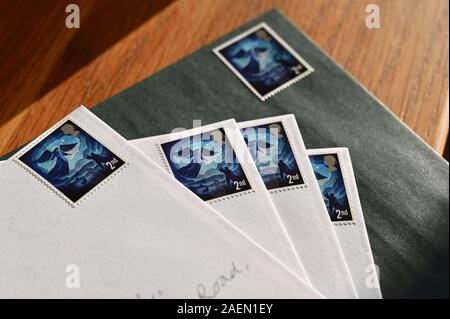 Envelopes, mail post, Christmas cards, on Christmas door mat Stock Photo -  Alamy