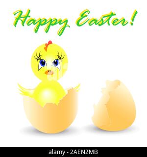 easter holiday illustration with chicken Sits in egg Stock Vector