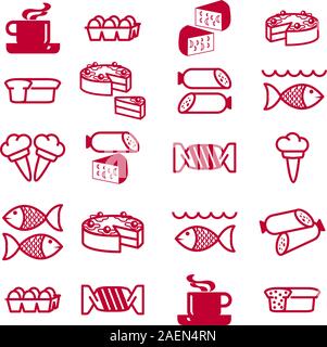 set of vector silhouettes of icons on the food theme Stock Vector