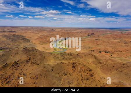 Aerial of river and mountains in Mongolia Stock Photo