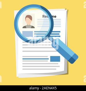 Analyzing personnel resume. Recruitment, concept of human resources management. Flat design Stock Vector
