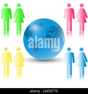 Businessmen, the man and the woman, meet to conclude the bargain on world globe. Stock Vector