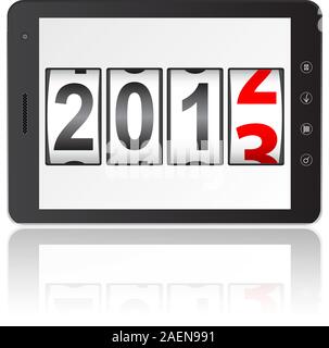 Tablet PC computer with 2013 New Year counter isolated on white background. Vector  illustration. Stock Vector