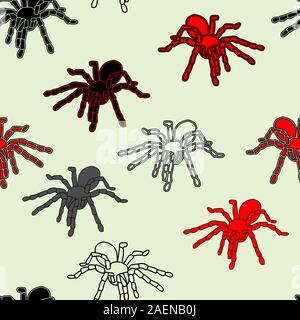 Halloween seamless pattern with black spiders and a web (can be repeated and scaled in any size), vector illustration Stock Vector