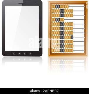 Tablet PC computer with blank screen with abacus isolated on white background. Vector  illustration. Stock Vector