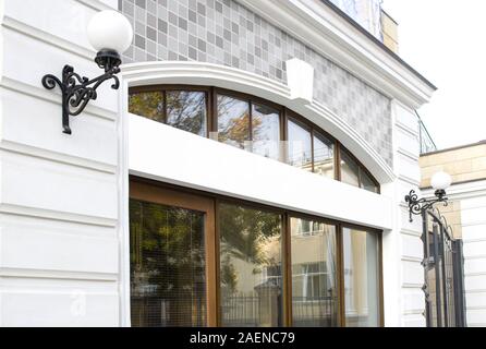 Blank white rectangular signboard with glass door mock up Stock Photo