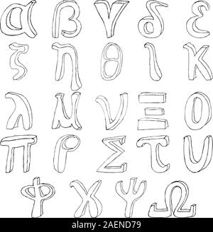 Hand drawing greek alphabet vector illustration set in black ink Stock Vector