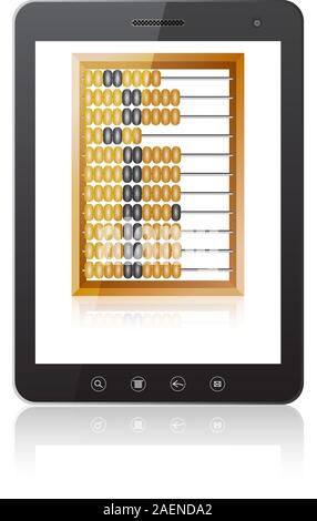 Black tablet PC computer  with abacus isolated on white background. Vector  illustration. Stock Vector