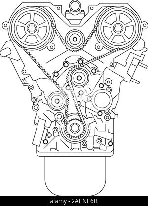 Internal combustion engine, as seen from in front. Vector illustration. Stock Vector