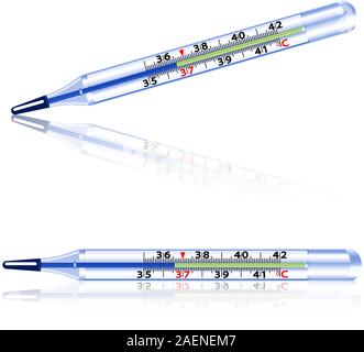 Medical glass mercury thermometer on white background. Stock Vector