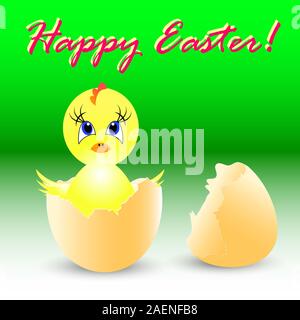 easter holiday illustration with chicken Sits in egg Stock Vector
