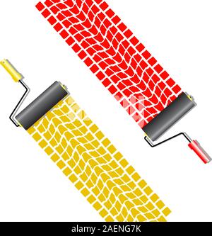 The roller draws paint from the wheel of the machine . Vector Stock Vector