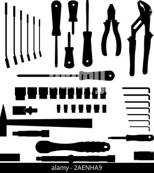 vector set of different tools over white background Stock Vector