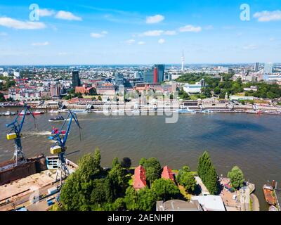 Hamburg city centre aerial panoramic view in Germany Stock Photo