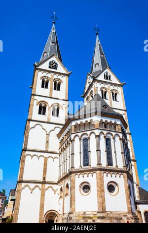 Saint Severus Church at the market square or marktplatz in Boppard. Boppard is the town in the Rhine Gorge, Germany. Stock Photo