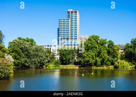 Kaiserteich and Schwanenspiegel water ponds and park near the K21 Art Collection museum in Dusseldorf city in Germany Stock Photo