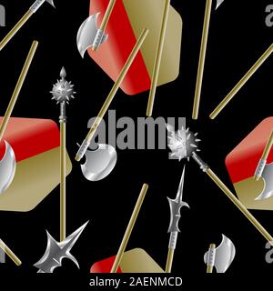 Weapon collection, medieval weapons, seamless wallpaper, vector illustration Stock Vector
