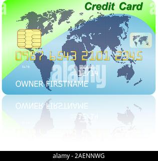 Green credit card with shadow over wite background. Vector illustration Stock Vector