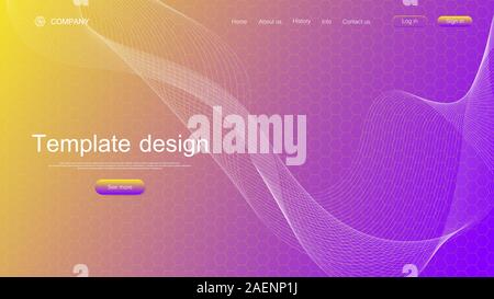 Website template design. Asbtract scientific background with colorful dynamic waves, hexagonal innovation pattern. Modern landing page for websites or Stock Vector