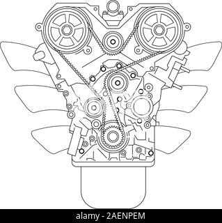 Internal combustion engine, as seen from in front. Vector illustration. Stock Vector