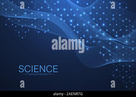 Scientific molecule background DNA double helix vector illustration with shallow depth of field. Mysterious wallpaper or banner with a DNA molecules Stock Vector