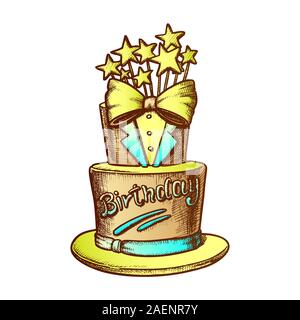 Birthday Cake Decorated In Suit Form Ink Vector Stock Vector