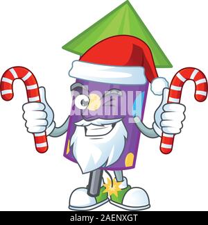 Dot fireworks rocket Cartoon character in Santa with candy Stock Vector