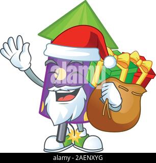 Santa with gift bag dot fireworks rocket Cartoon character design Stock Vector