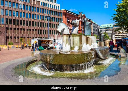 BREMEN, GERMANY - JULY 06, 2018: Neptune Fountain in the old town of Bremen in Germany Stock Photo