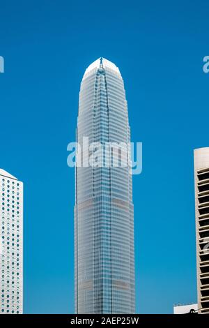 HongKong, China - November, 2019: Two International Finance Centre skyscraper building, Central. It is the second tallest building in Hong Kong. Stock Photo