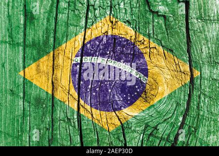 Brazil flag painted on an old, cracked wooden surface Stock Photo