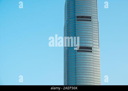 HongKong, China - November, 2019: Detail of the Two International Finance Centre skyscraper building in Hong Kong Stock Photo