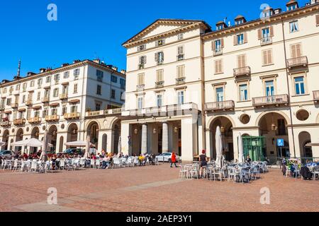 TURIN, ITALY - APRIL 08, 2019: Piazza Vittorio Veneto is a main square in Turin city, Piedmont region of northern Italy Stock Photo