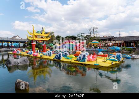 March 7, 2019: Lanterns in the pond of Zhu family residence in Jianshui, China Stock Photo