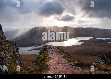 Landscape view from the top of Stac Pollaidh, Scotland Stock Photo