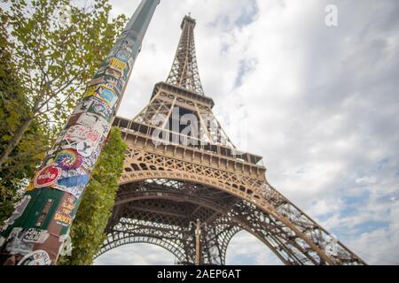 Eiffel Tower Paris Wide Angle Shot Stock Photo