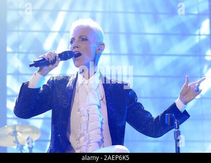 Prague, Czech Republic. 21st May, 2015. ***IN THIS MAY 21, 2015, FILE PHOTO Marie Fredriksson of the Swedish band Roxette perform during a concert in Prague, Czech Republic.*** Fredriksson has died, aged 61 after a long illness, according to an announcement Tuesday Dec. 10, 2019. Credit: Roman Vondrous/CTK Photo/Alamy Live News Stock Photo