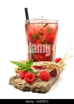 Raspberry Mojito Cocktail isolated on Wood
