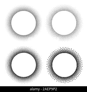 Round frame with black dust on white background. Vector illustration. Set of abstract circle frame Stock Vector