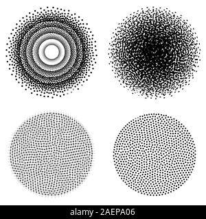 Abstract round background consists of black dots on a white background. Abstract dot geometric pattern. Vector illustration. Stock Vector