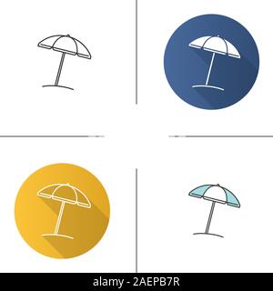 Beach umbrella icon. Flat design, linear and color styles. Isolated vector illustrations Stock Vector