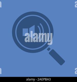 Magnifying glass with loudspeaker glyph color icon. Silhouette symbol. Sound on. Negative space. Vector isolated illustration Stock Vector
