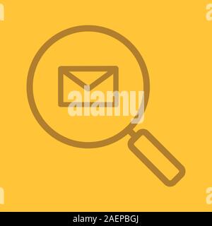 Email search linear icon. Magnifying glass with email letter. Thick line outline symbols on color background. Vector illustration Stock Vector