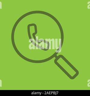 Phone contacts search linear icon. Magnifying glass with handset. Thick line outline symbols on color background. Vector illustration Stock Vector