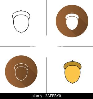Acorn icon. Flat design, linear and color styles. Oak fruit. Isolated vector illustrations Stock Vector