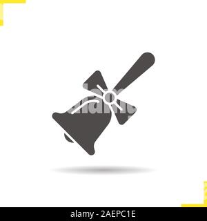 School bell with bow glyph icon. Drop shadow silhouette symbol. Negative space. Vector isolated illustration Stock Vector