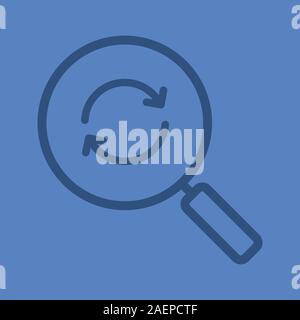 Refresh search linear icon. Magnifying glass with recycle arrows. Thick line outline symbols on color background. Vector illustration Stock Vector